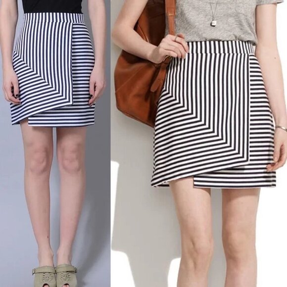 Whit Bamboo Asymmetric‎ Hem Skirt Striped Black Size Size 2 Mod Mini $298 USD - Picture 9 of 9